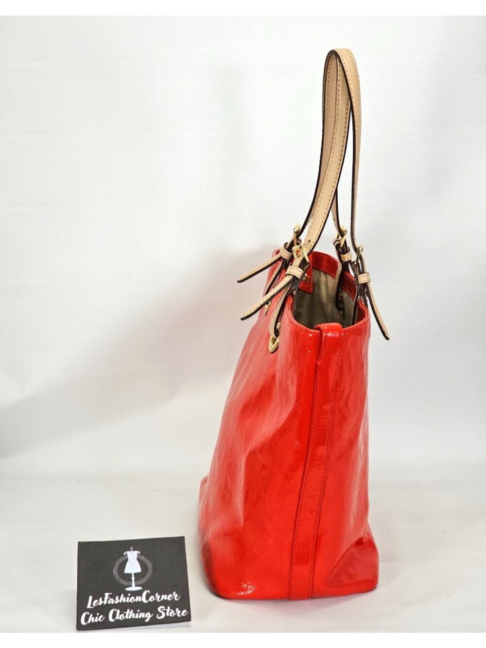 Michael Kors Women's Red Leather Jet Set Mirror Metallic Patent Tote Large 1794 - Picture 11 of 16